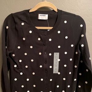 Old Navy Black Cardigan with Embroidered White Dots